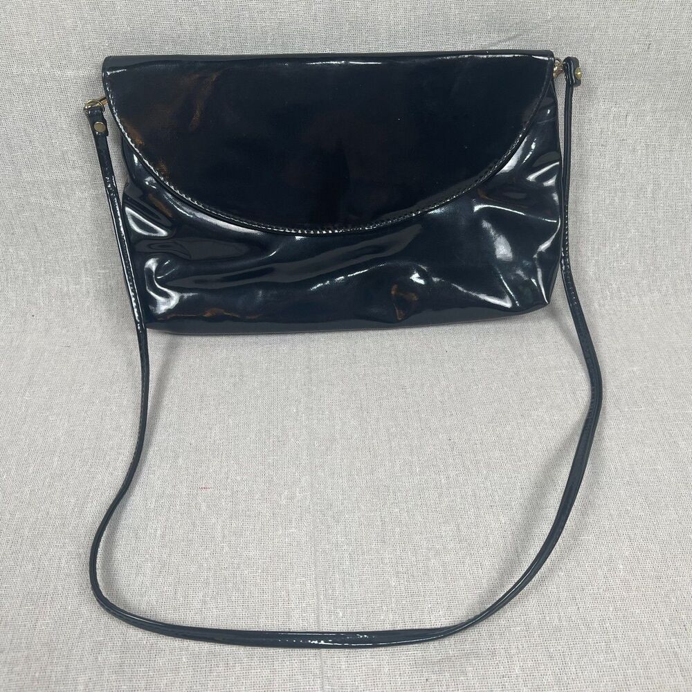 Vintage Black Vegan Patent Leather Envelope Purse